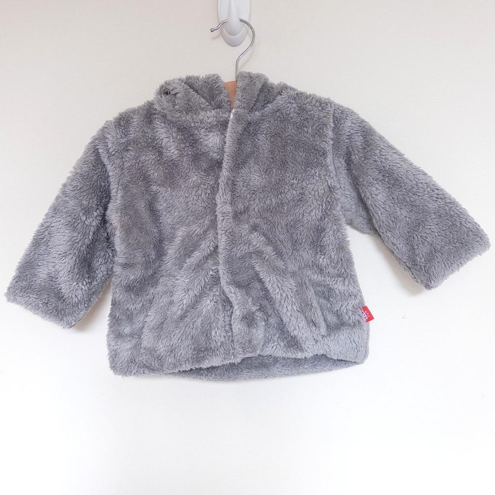 Magnetic Me Plush Fleece Jacket Gray Hooded Bear Ears Outerwear Baby 0-6 Months